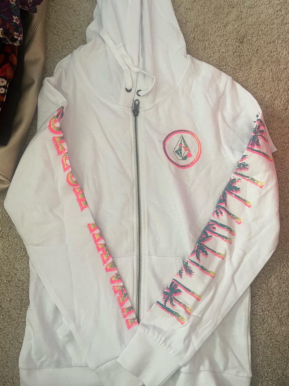 Volcom Stone Love White Hooded Zip Sweatshirt NWT, Size Small